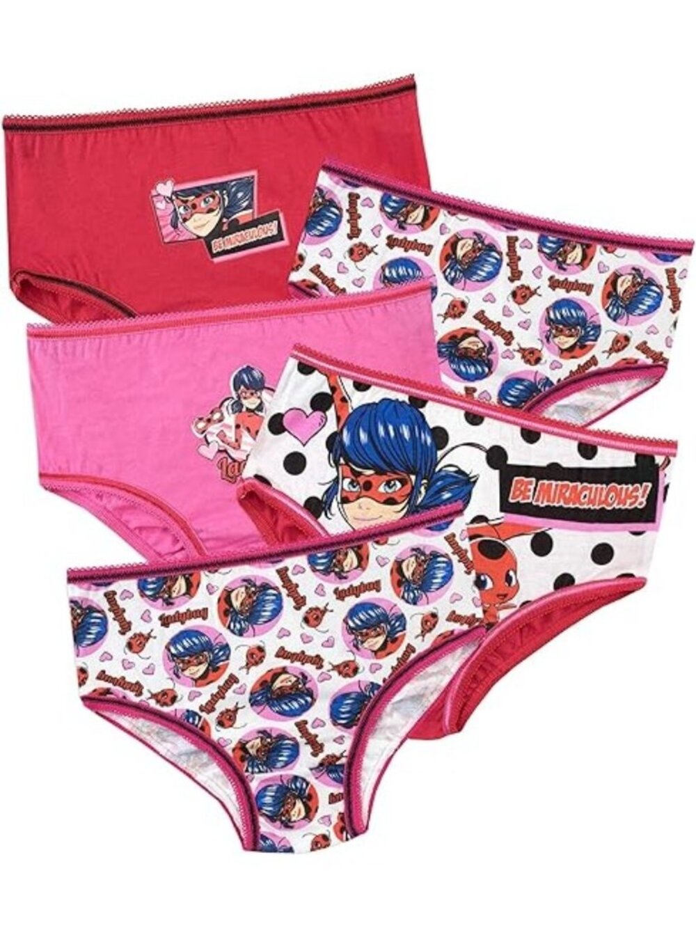 Miraculous Ladybug Girls Size 10 Underwear Pack Of 5 Scalloped Edges Briefs
